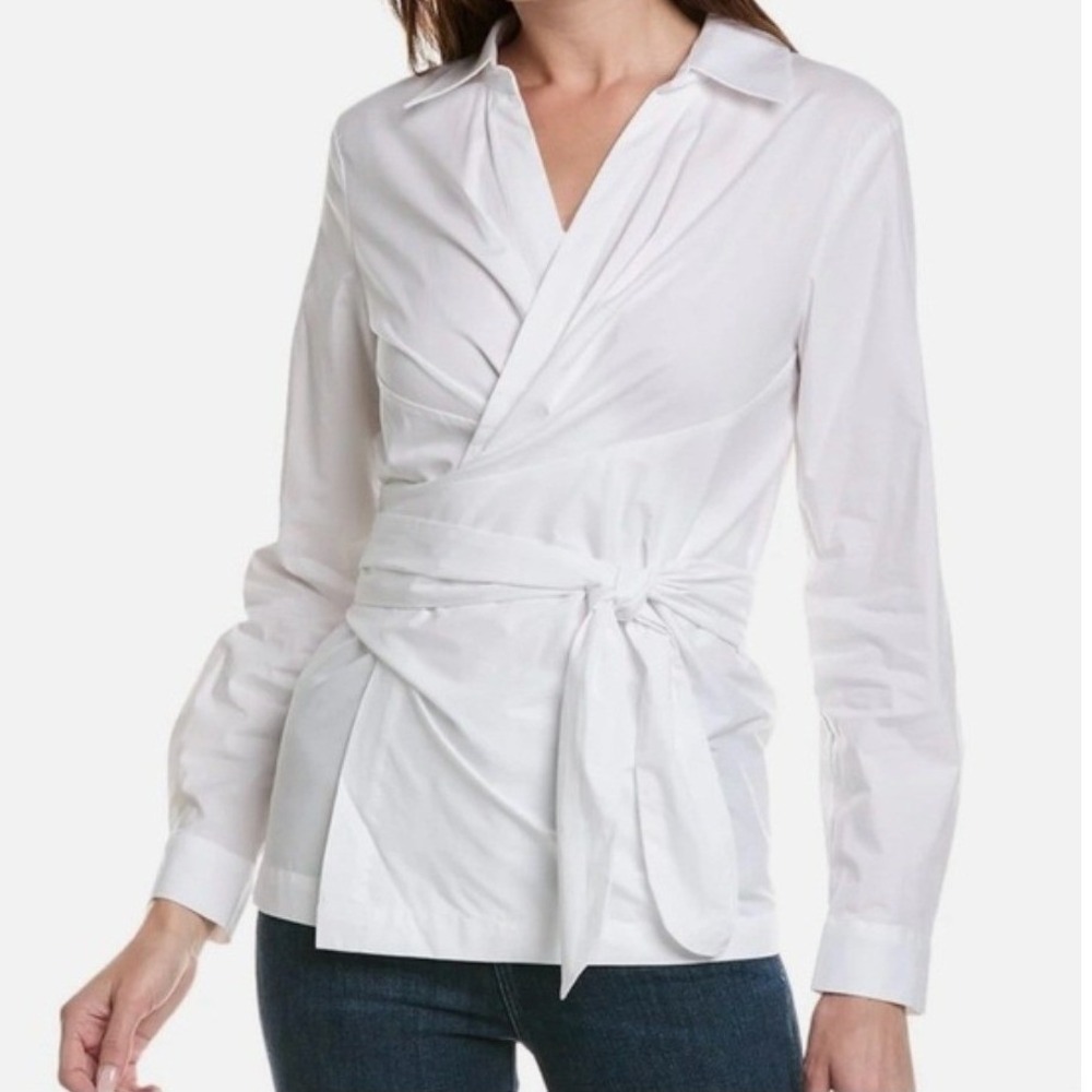 Cabi Highlife Wrap Shirt Womens  S White Long Sleeve Cotton Poplin Classic 6293